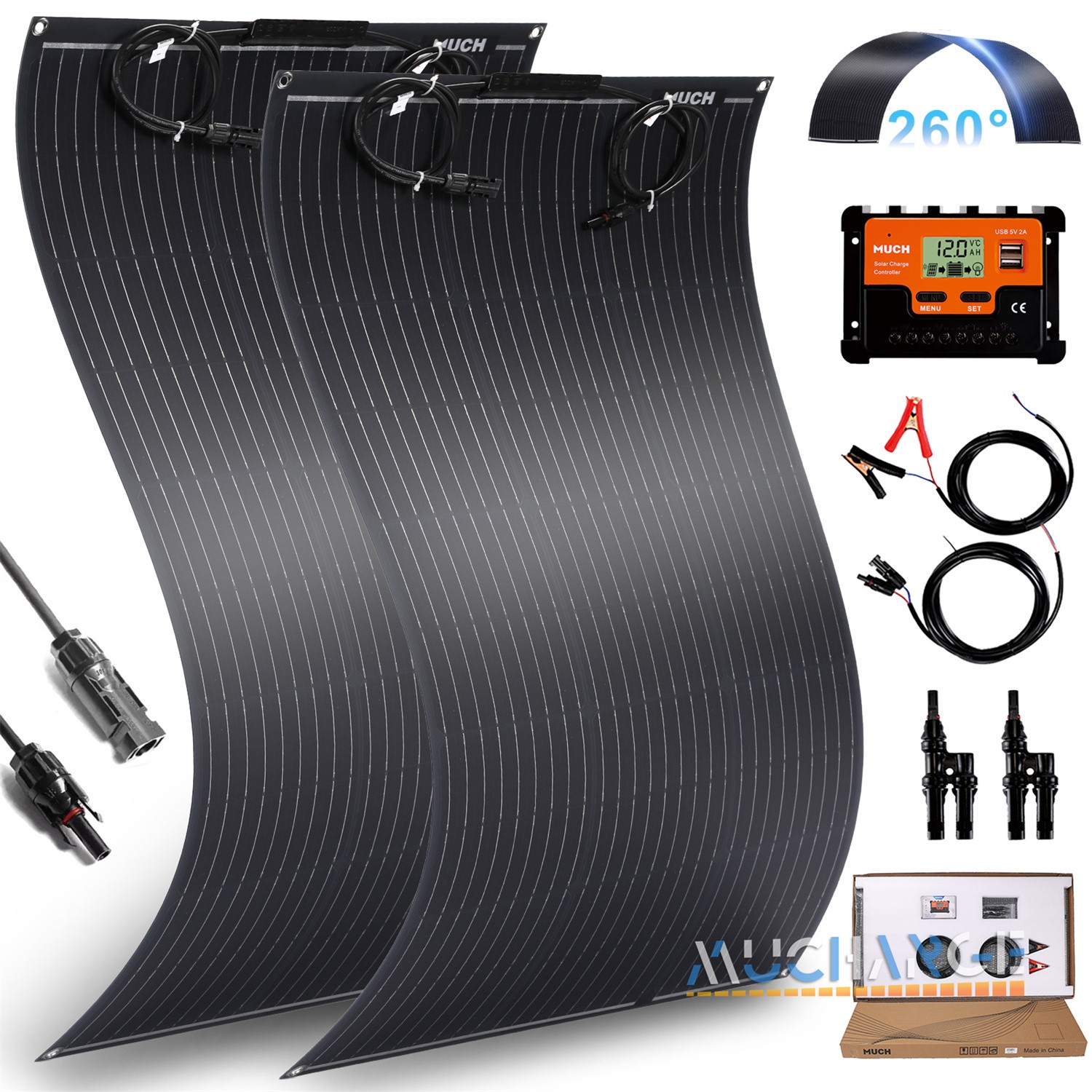200W Flexible High Effciency Solar Panel Kit Sunshed RV Battery Charge Boating