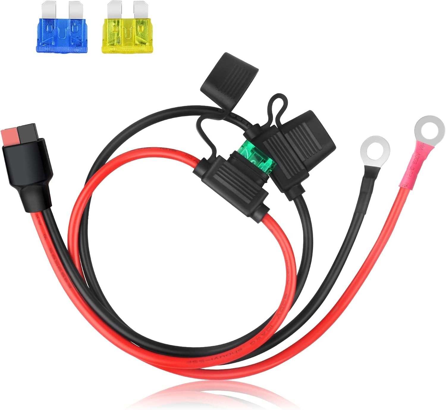 Heavy Duty 10AWG O Ring Terminal Cable with Fuse for Battery Charging 2Ft