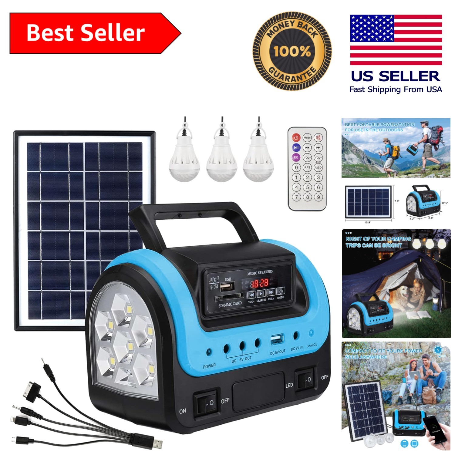 Emergency Solar Power Generator – 144W Portable Power Bank with LED Light