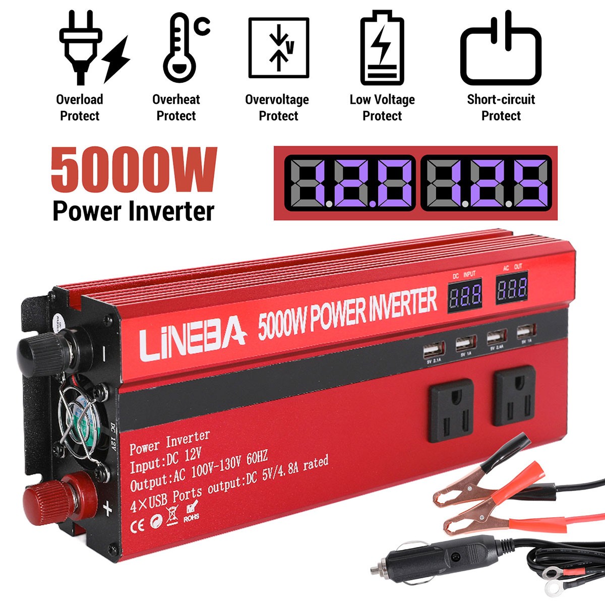 5000W Solar Power Kit DC 12V to AC 110V Inverter 100W Solar panel Home Outside