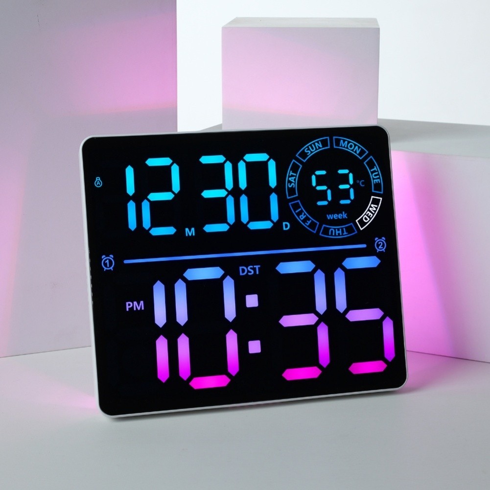 RGB Color Changing LED Wall Clock with Large Display Calendar for Living Room