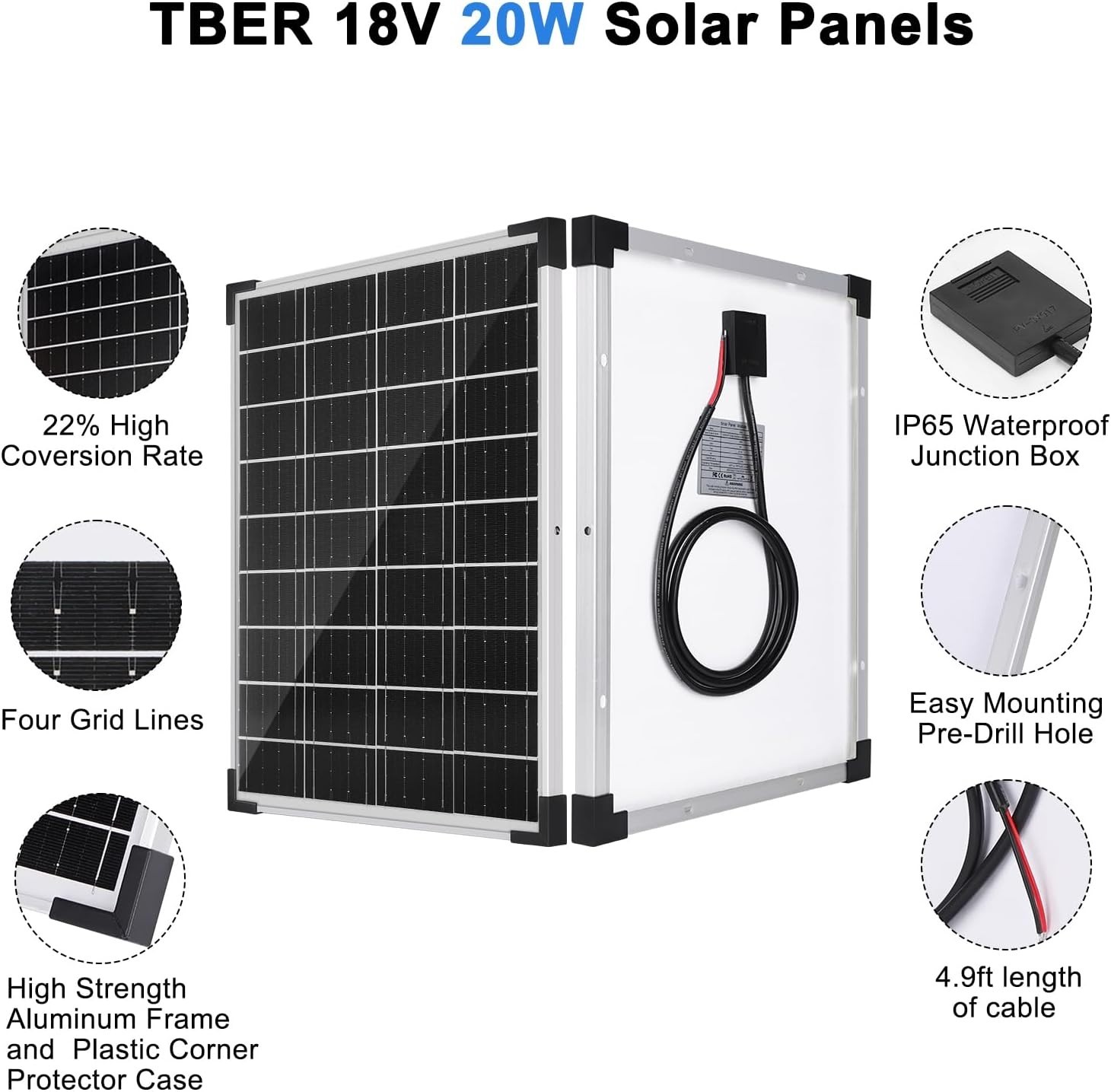 Solar Panel Kit 20W 12V, Solar Battery Charger with 10A Charge Controller and…
