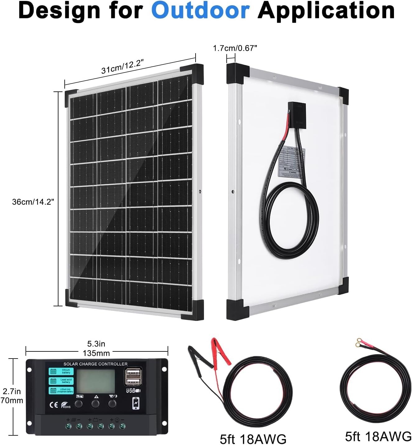 Solar Panel Kit 20W 12V, Solar Battery Charger with 10A Charge Controller and…