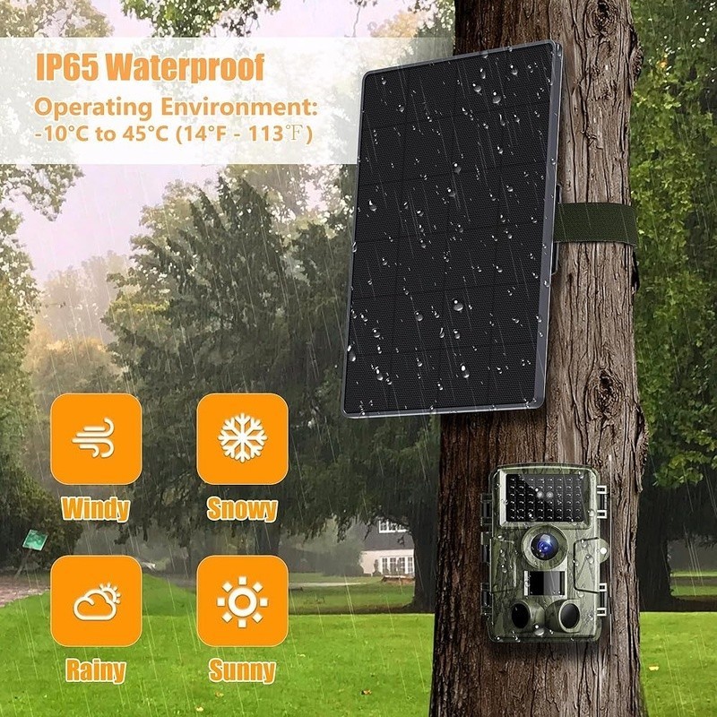 Solar Panel Trail Camera 6000mAh Rechargeable Waterproof Easy Install 6V 9V 12V