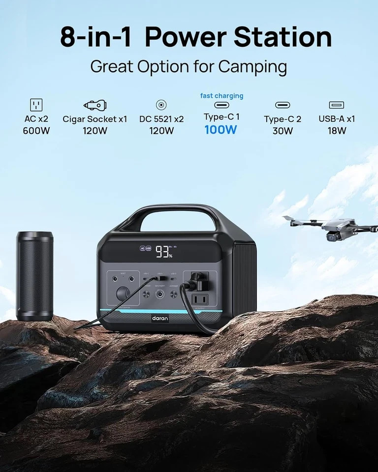 Portable Power Station 600W(1200W Surge) – 288Wh(90,000Mah) Solar Generator Life