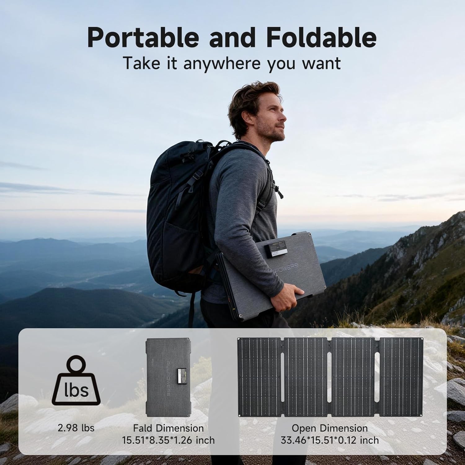 ALLPOWERS SE60 Portable Solar Panel 60W, IP68 Waterproof Solar Charger for Po…