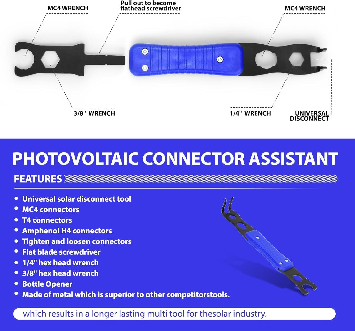 Solar MC4 Disconnect Tool 5-in-1 Multipurpose Connector Assembly Disassembly Kit