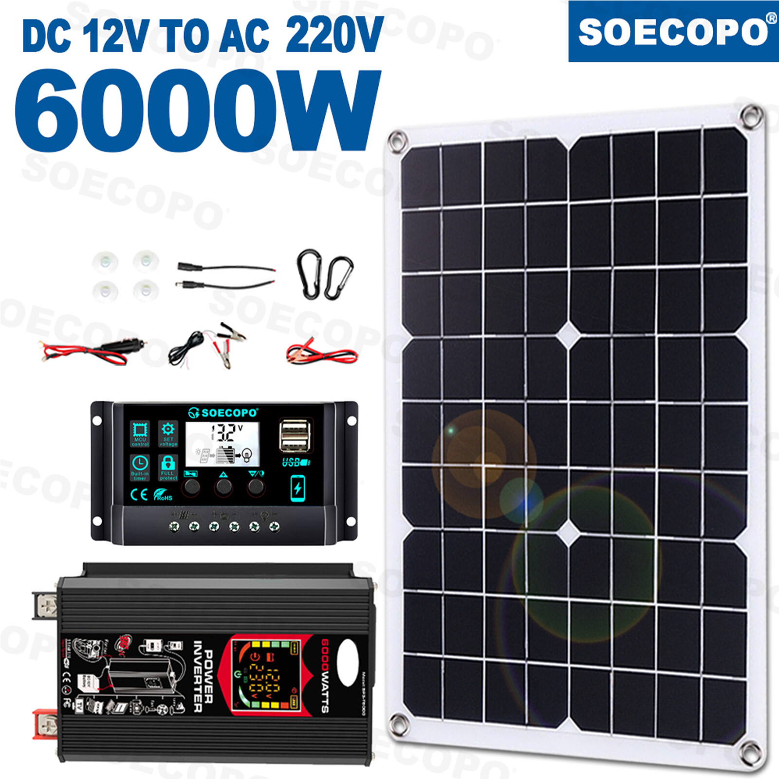 6000W Solar Generator 500W Panel 12V DC to 220V110V Inverter 100A ControllerNZ