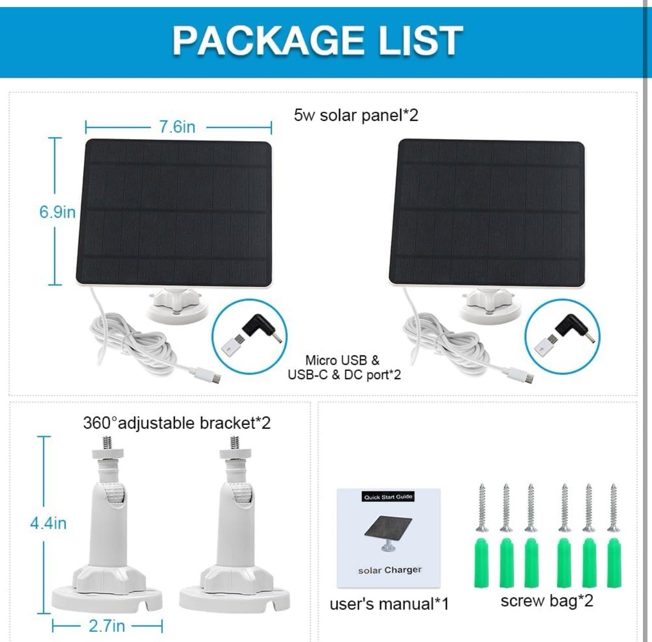 Solar Panel for Security Camera,5W USB Solar Panel for Cameras DC 5V,