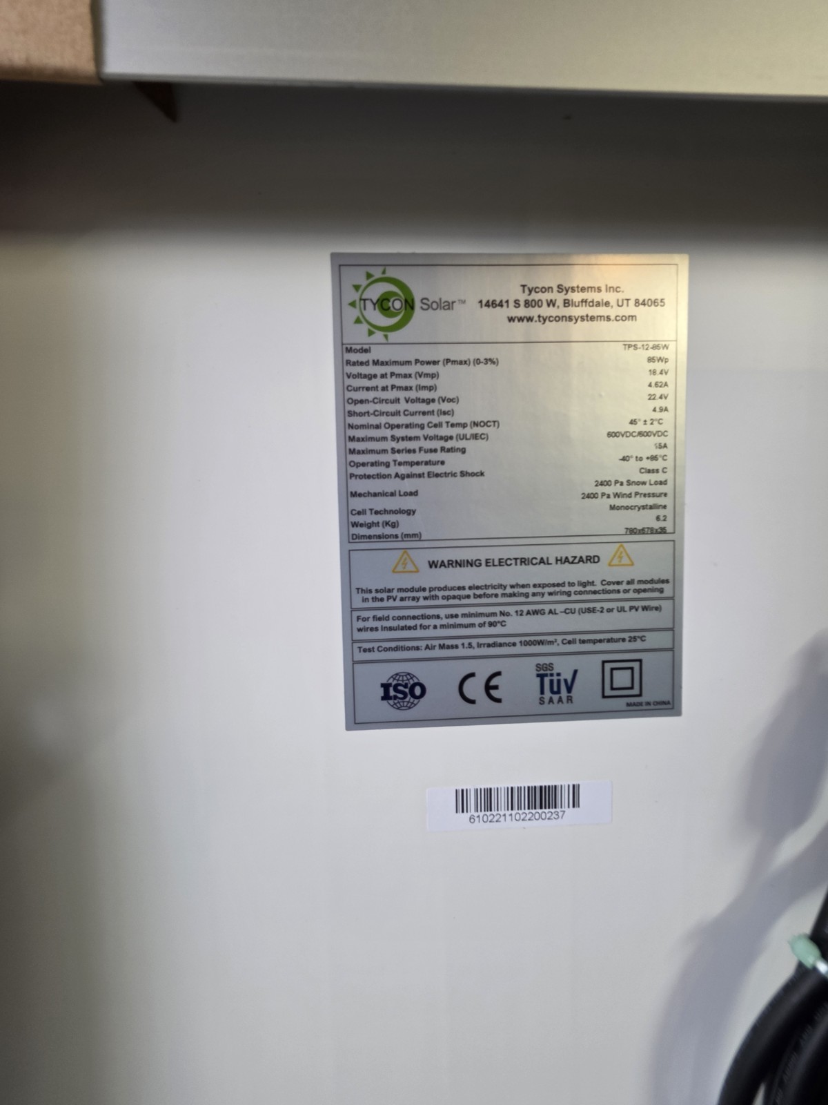 Tycon Power Systems TPS-12-85W 85W 12V Solar Panel *BRAND NEW*