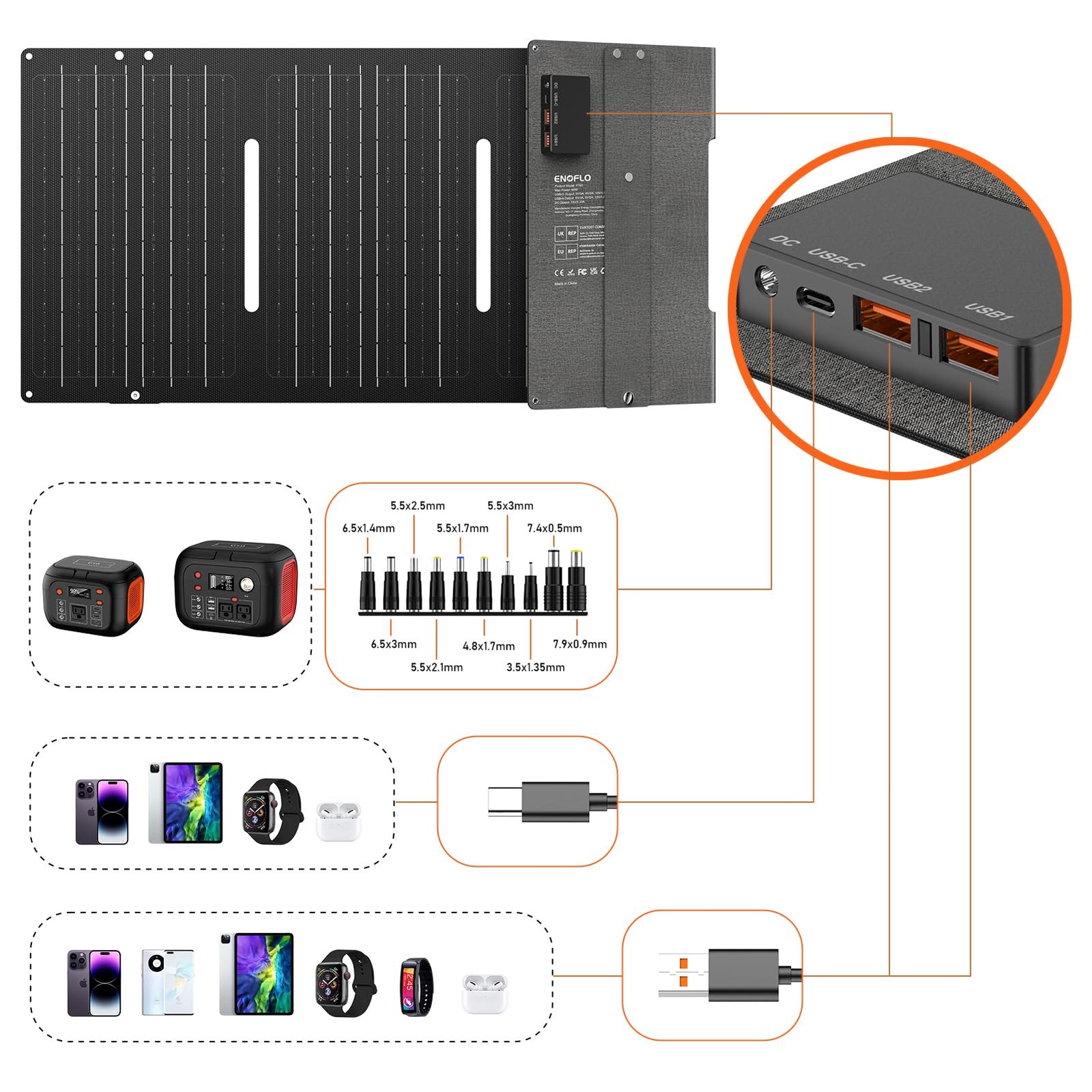 60W YT60 Solar Panel Charger Solar Battery High Efficiency Camping Waterproof…