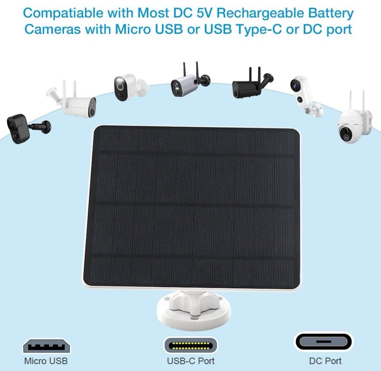 Solar Panel for Security Camera,5W USB Solar Panel for Cameras DC 5V,