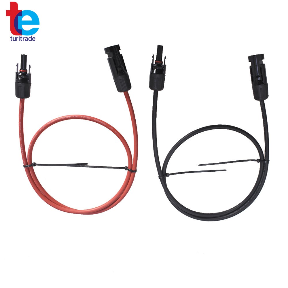1 Pair 3 Feet Solar Panel Extension Cable Wire Connector Black + Red 10 AWG