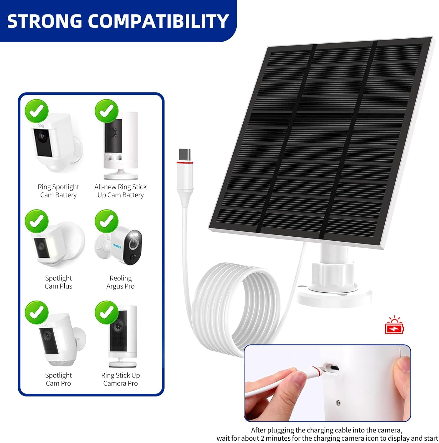 Solar Panels for Ring Camera Outdoor (New Generation)) 5W 5V Solar Panel Charger