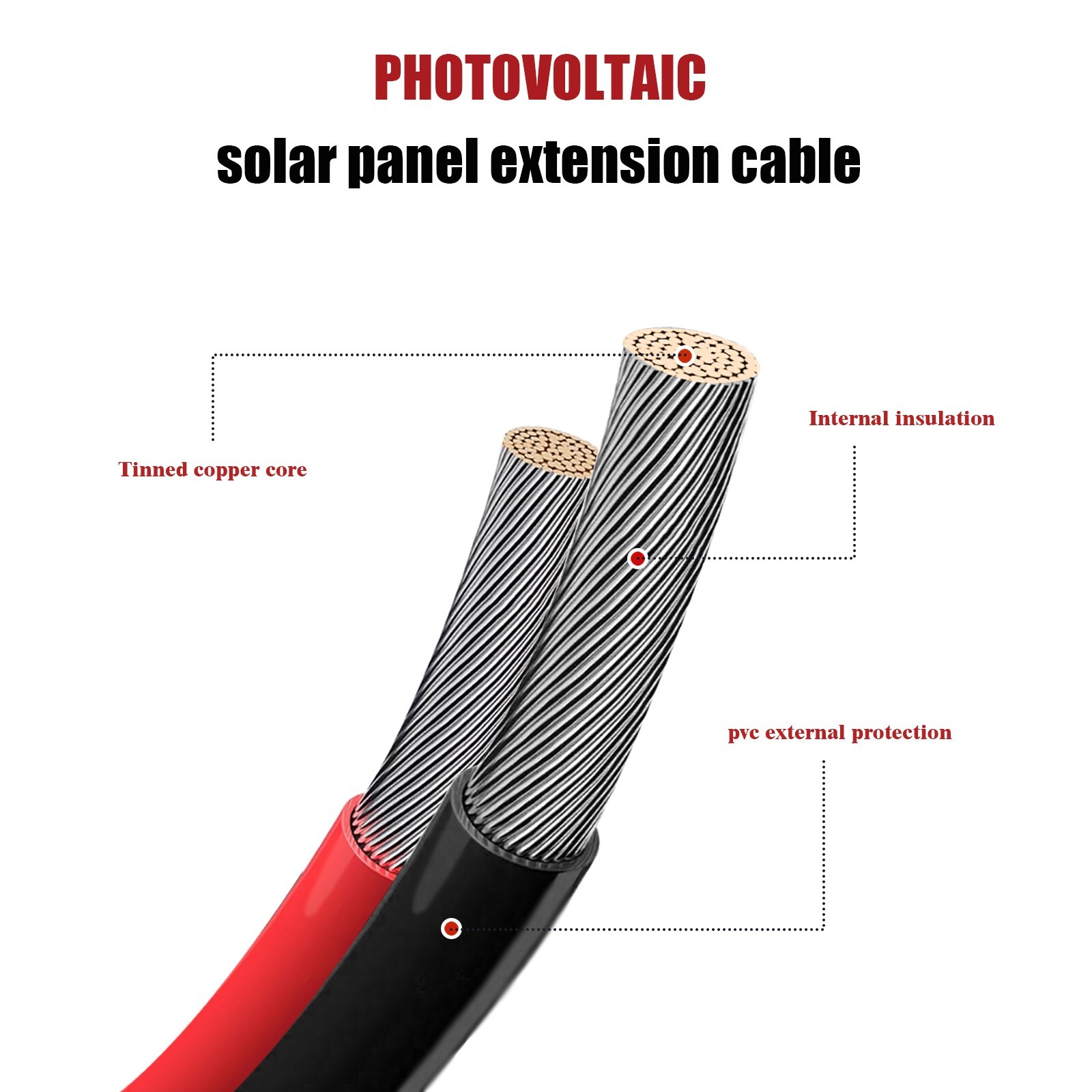 Black Red 12 AWG 20FT Long Extension Cable Wire Solar Panel Solar Connector IP67