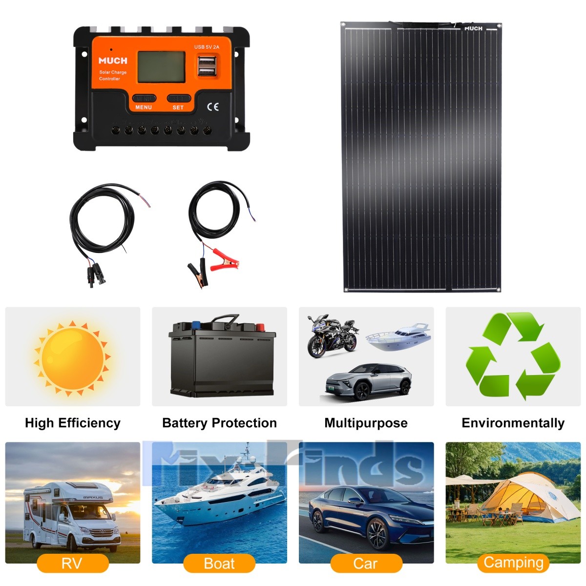 2000W Complete Solar Panel Kit Solar Power Generator 30A Home 110V Grid System