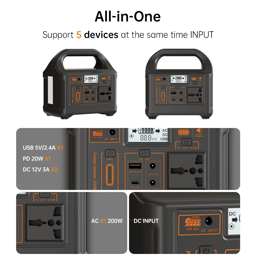 200W Portable Power Station 153.6Wh Lifepo4 Battery AC 110V 220V Solar Generator