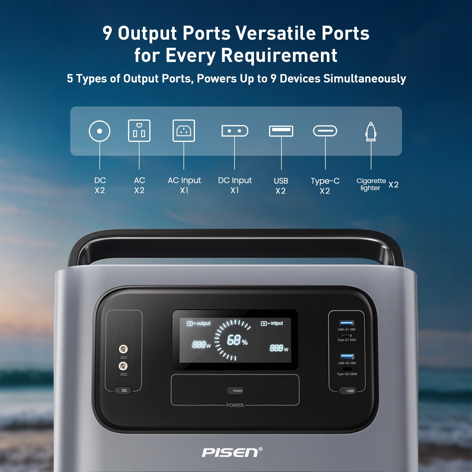 PISEN 1000W Portable Power Station 1008Wh LiFePO4 Battery Backup