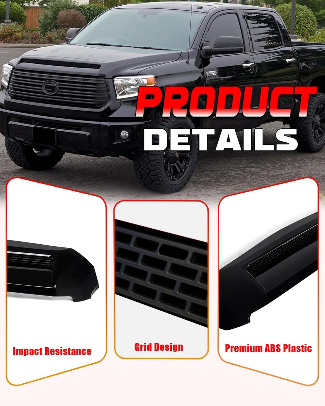 Hood Molding Compatible with 2014-2021 Toyota Tundra Hood Scoop Gloss Black F…