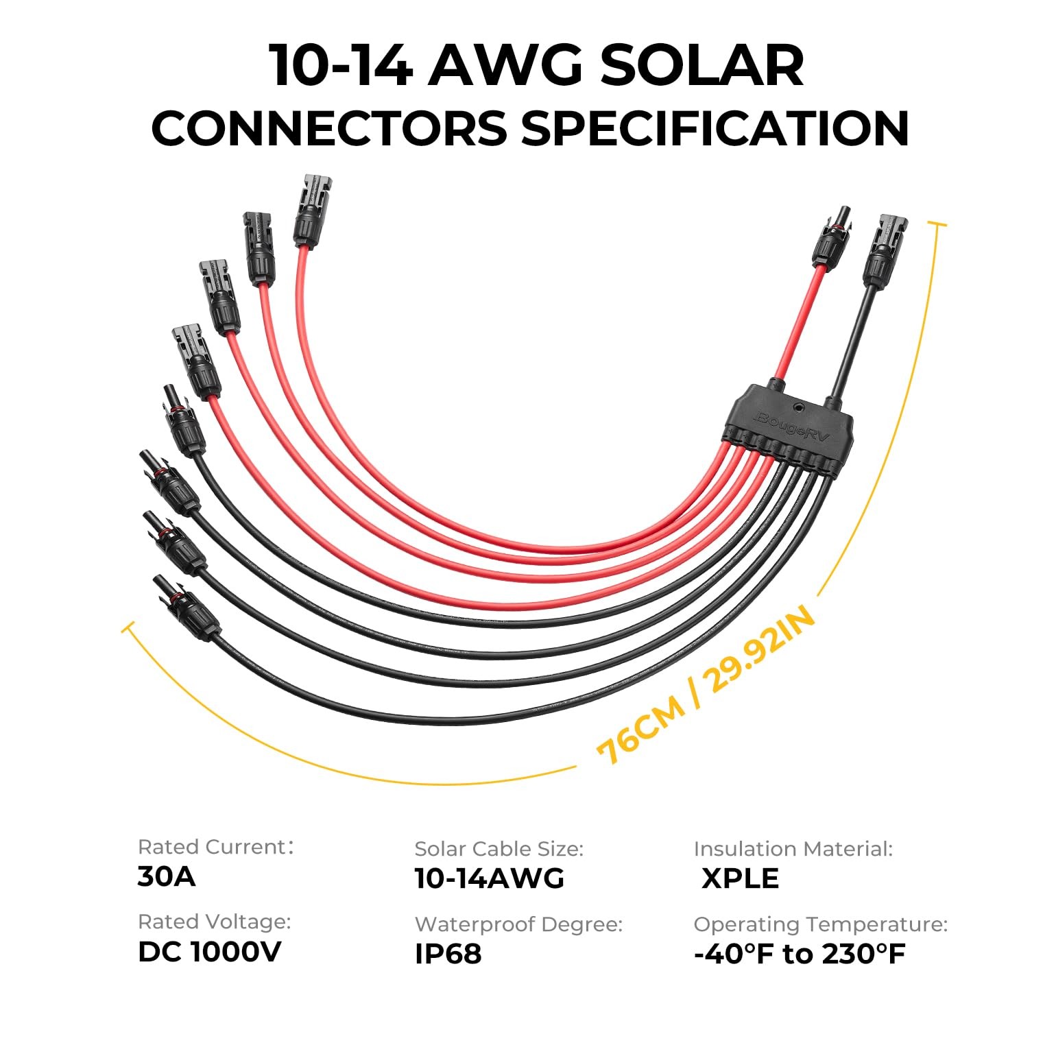 Solar Panel Y Branch Adapter 2 to 8 Connectors 10AWG PV Wire Cable Waterproof Ou