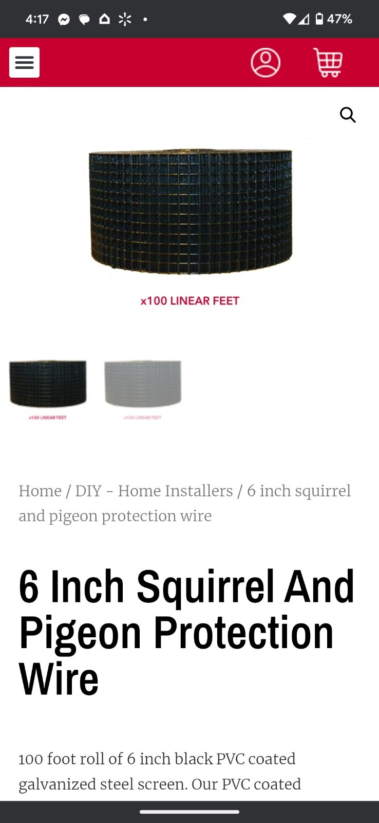 6″ Squirrel Guard Wire. 6 in.100 ft. PVC Coated Galvanized Steel roll.