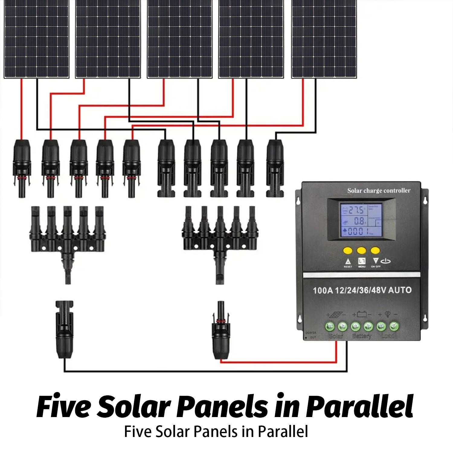 1 Pair 5 to 1 Solar Y Branch 5 Way Solar Panel Parallel Connectors Solar Adapter