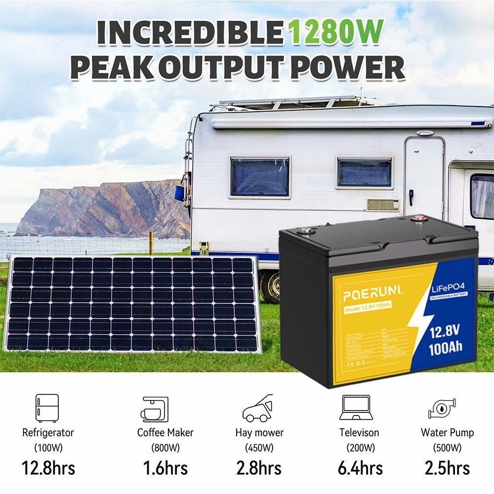 1/2/4Pack 12V 100Ah LiFePO4 Lithium Battery Built-in BMS Deep Cycle for Solar RV