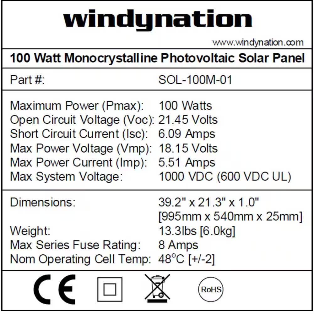 100-Watt Monocrystalline Solar Panel