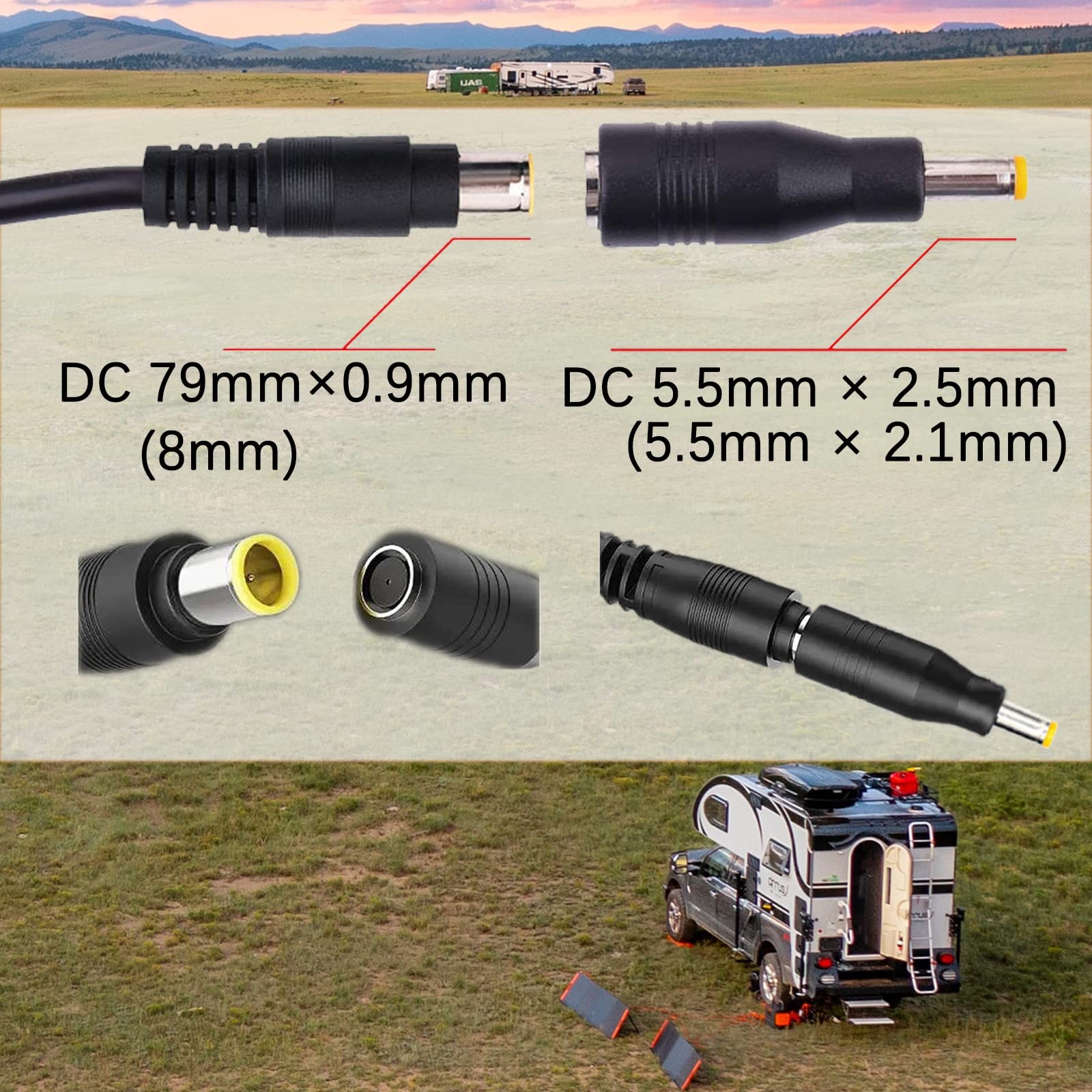 Solar Panel Adapter, DC7909 Female to DC5525 Male Connector, 8mm to 5.5mm, for S