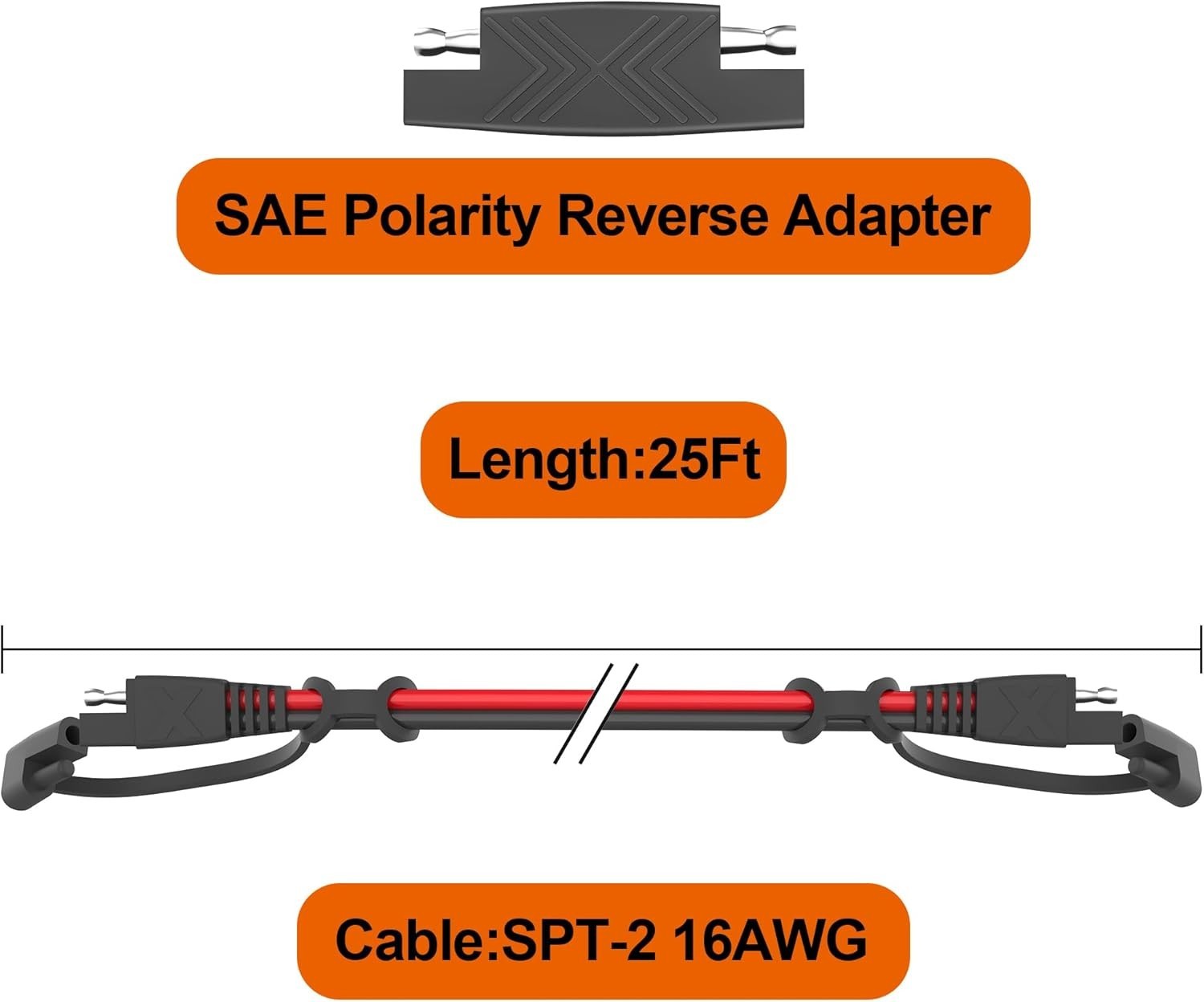 16AWG SAE Extension Cable 12FT – Quick Disconnect with Protection Cap for Safety