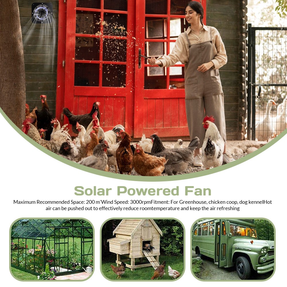 100W Solar Powered Exhaust Fan Ventilation Kit for Chicken Coop IP68 Waterproof