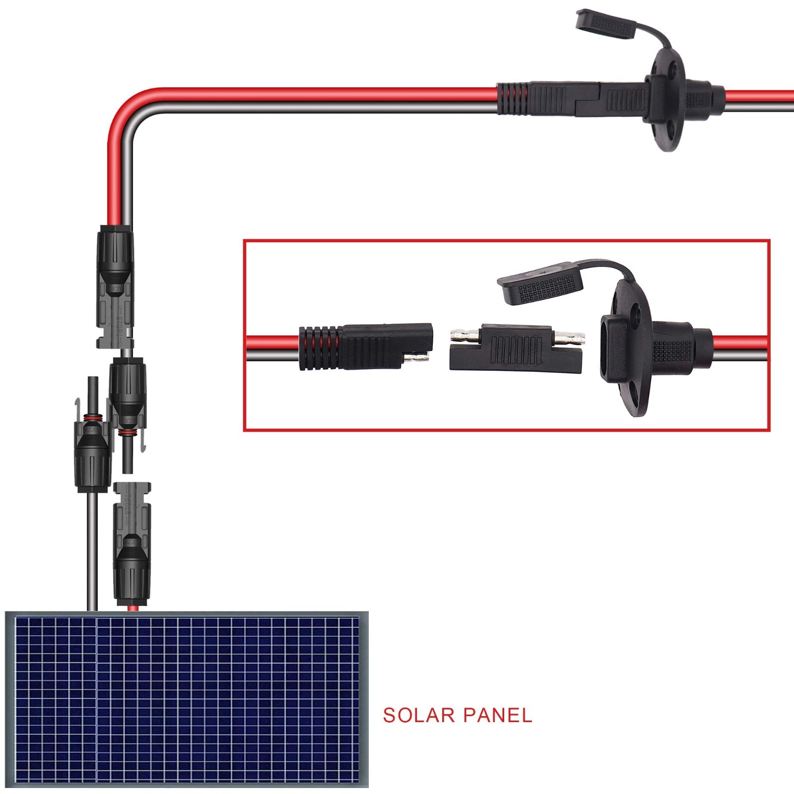2FT 10AWG Solar Connector SAE Adapter Cable, Weatherproof Port Kit for RV, Boat,