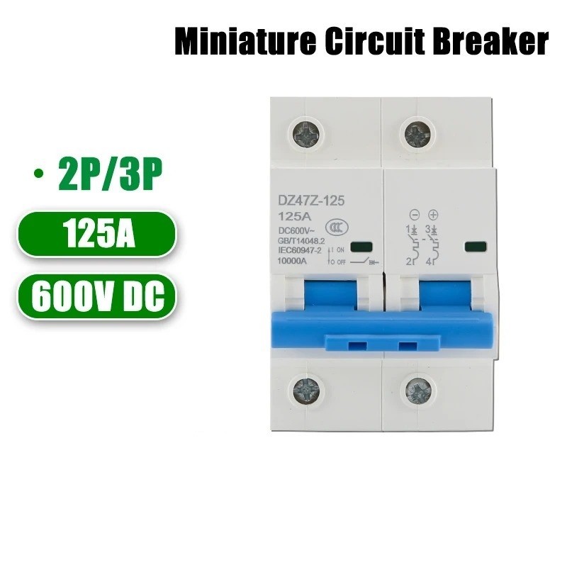 Circuit Breaker DZ47Z-125 DC MCB 2P 125A 600V Mini PV For Solar Overload Protect