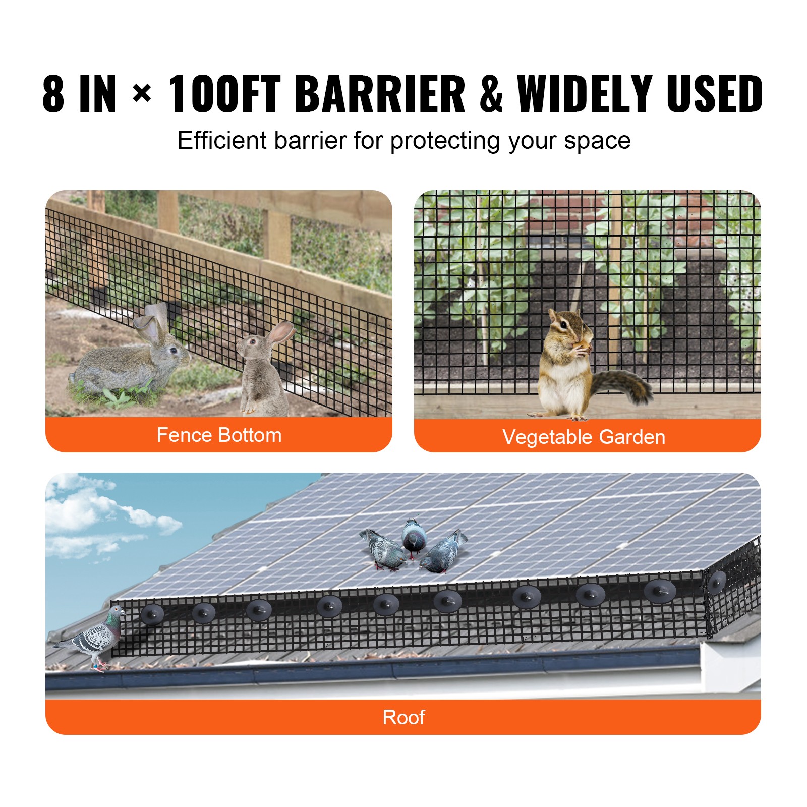 VEVOR 8in x 100ft Solar Panel Bird Guard Critter Guard Roll Kit 50pcs Tire Wires