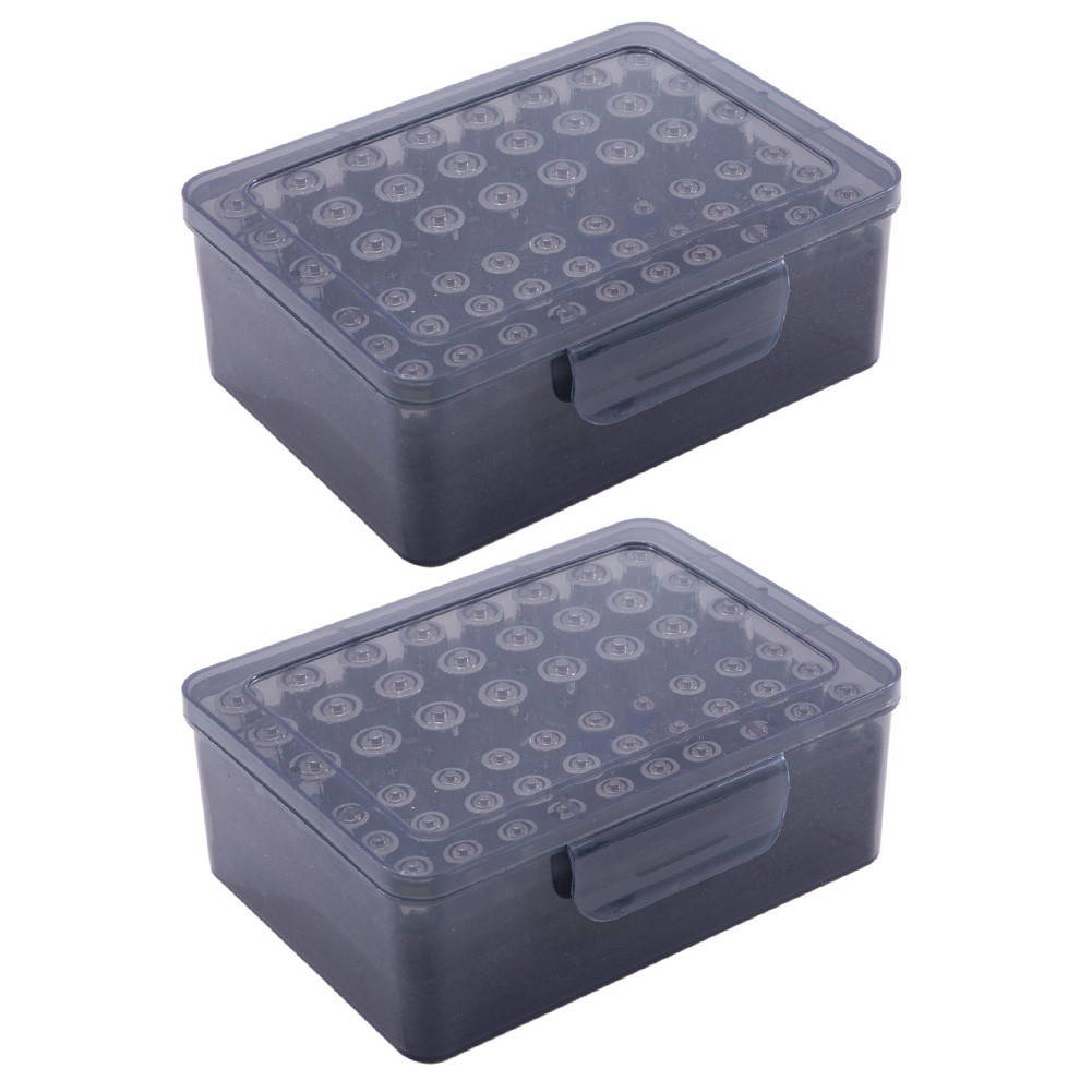 Transparent Gray Battery Storage Box for 24 AA 30 AAA Batteries PP Shell