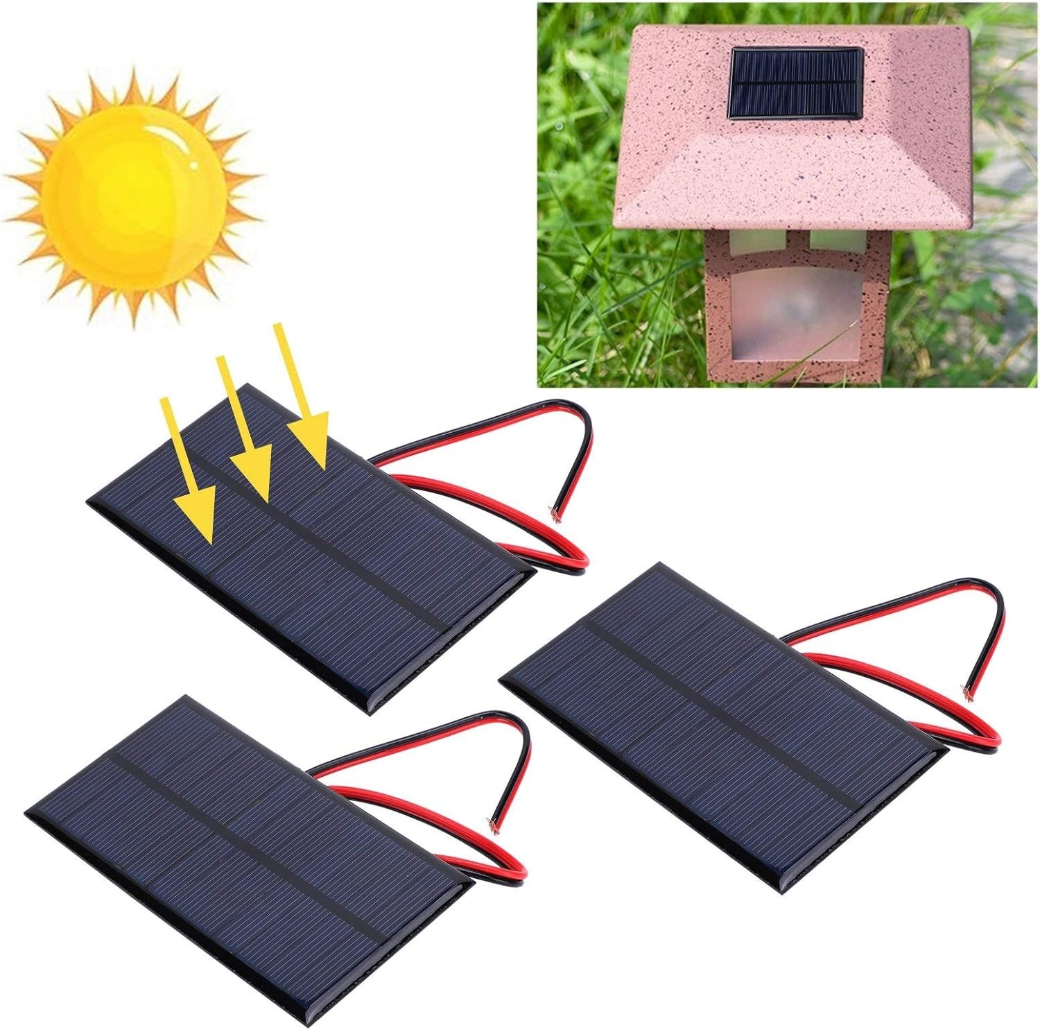 3Pcs Mini Solar Panels, DC 6V 1W Solar Cells Kit with 11.8in Cable, Mini Poly…
