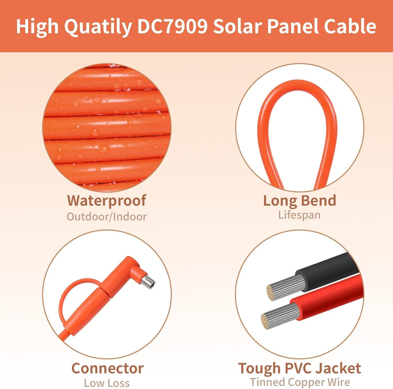 Solar Connector to DC 8mm Adapter Cable 50FT, 12AWG + 14AWG Tinned Copper Wir…