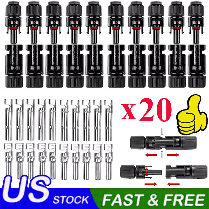 20 Pairs Male Female Wire Cable Connector Set Solar Panel Waterproof Connectors