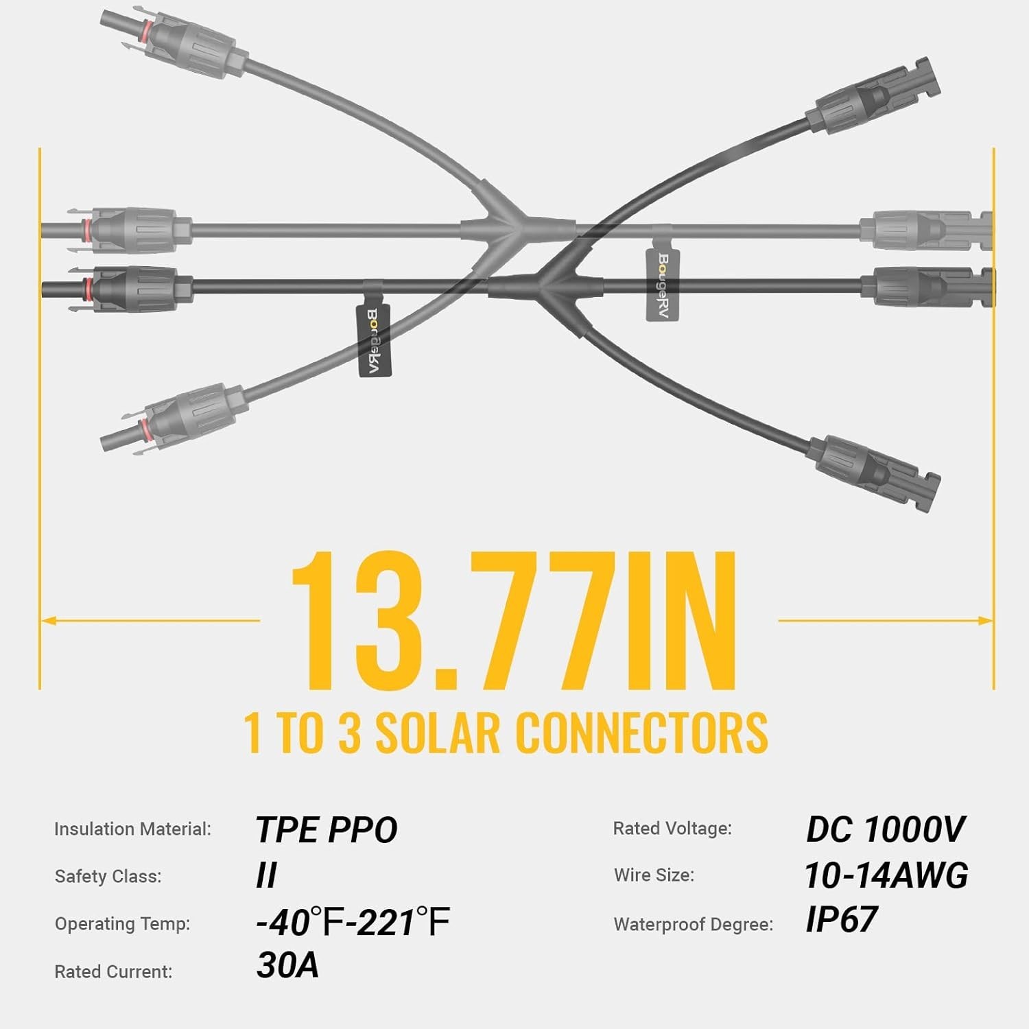Solar Panel Parallel Connectors Y Branch 1 to 3 Male Female Wire Plug Kit
