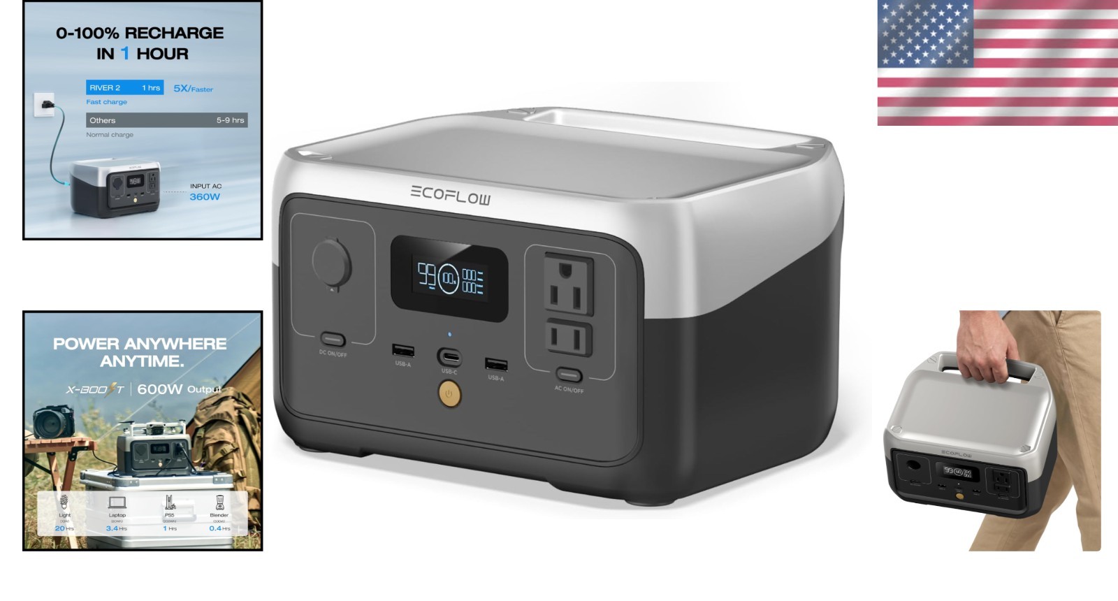 EcoFlow RIVER 2 Portable Power Station – 1 Hour AC Recharge