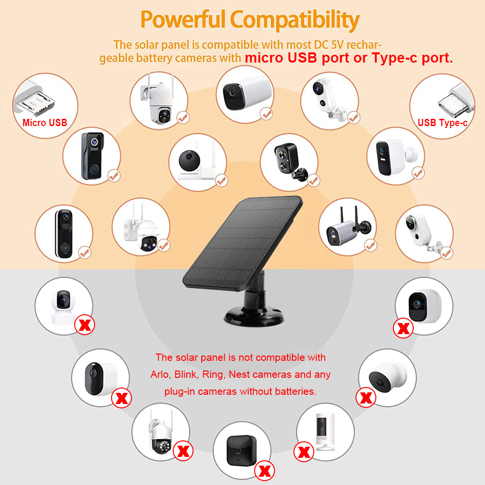 4W Solar Panel Charger for Ring,Eufycam,Wyze,Reolink Rechargeable Battery Cam