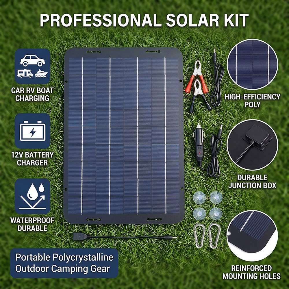 30W Solar Panel Trickle Charger Battery 12V Charger Kit Maintainer Boat Car RV