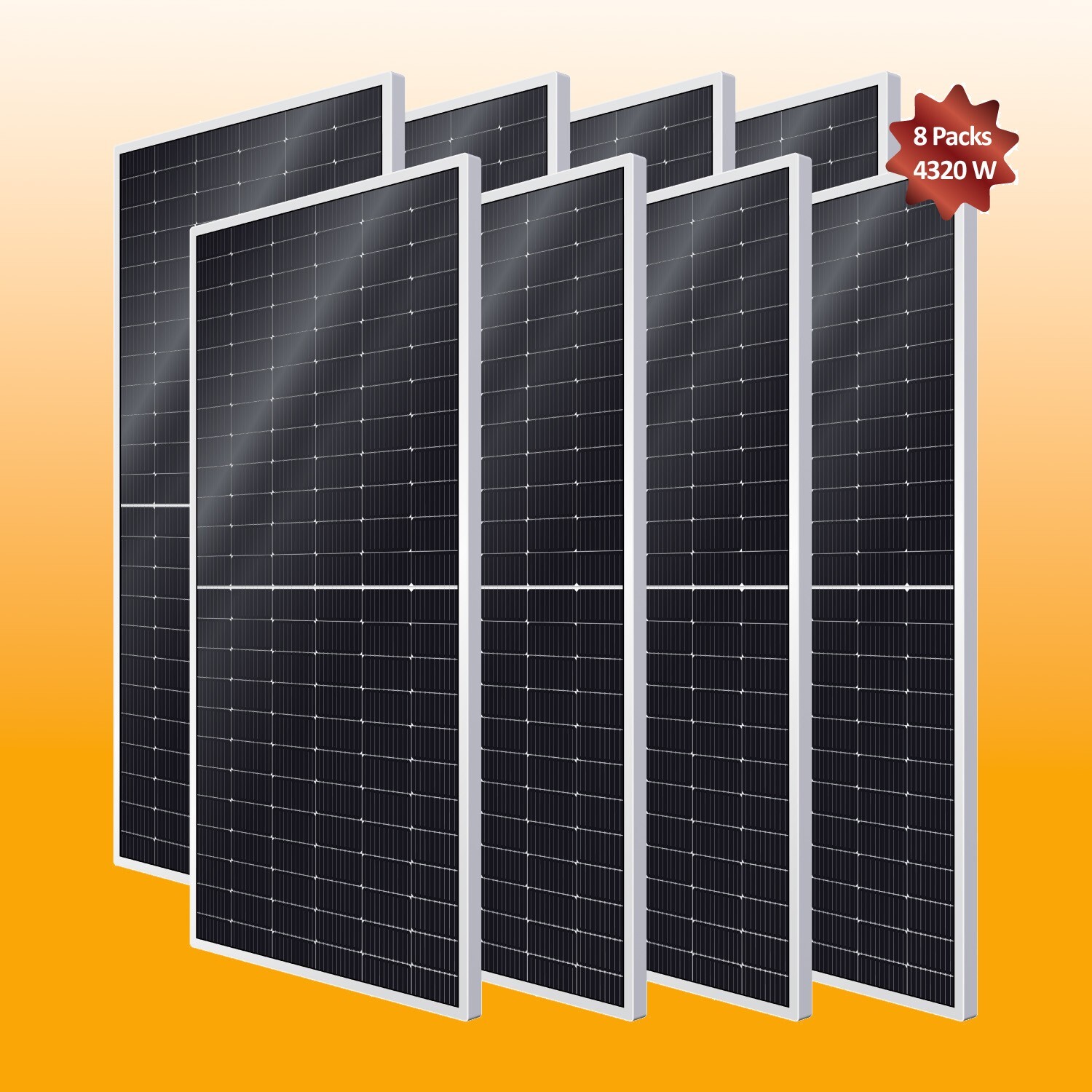 8 pack of 540W =4320W Bifacial Monocrystalline Solar Panel for RV, Cabin 500Watt