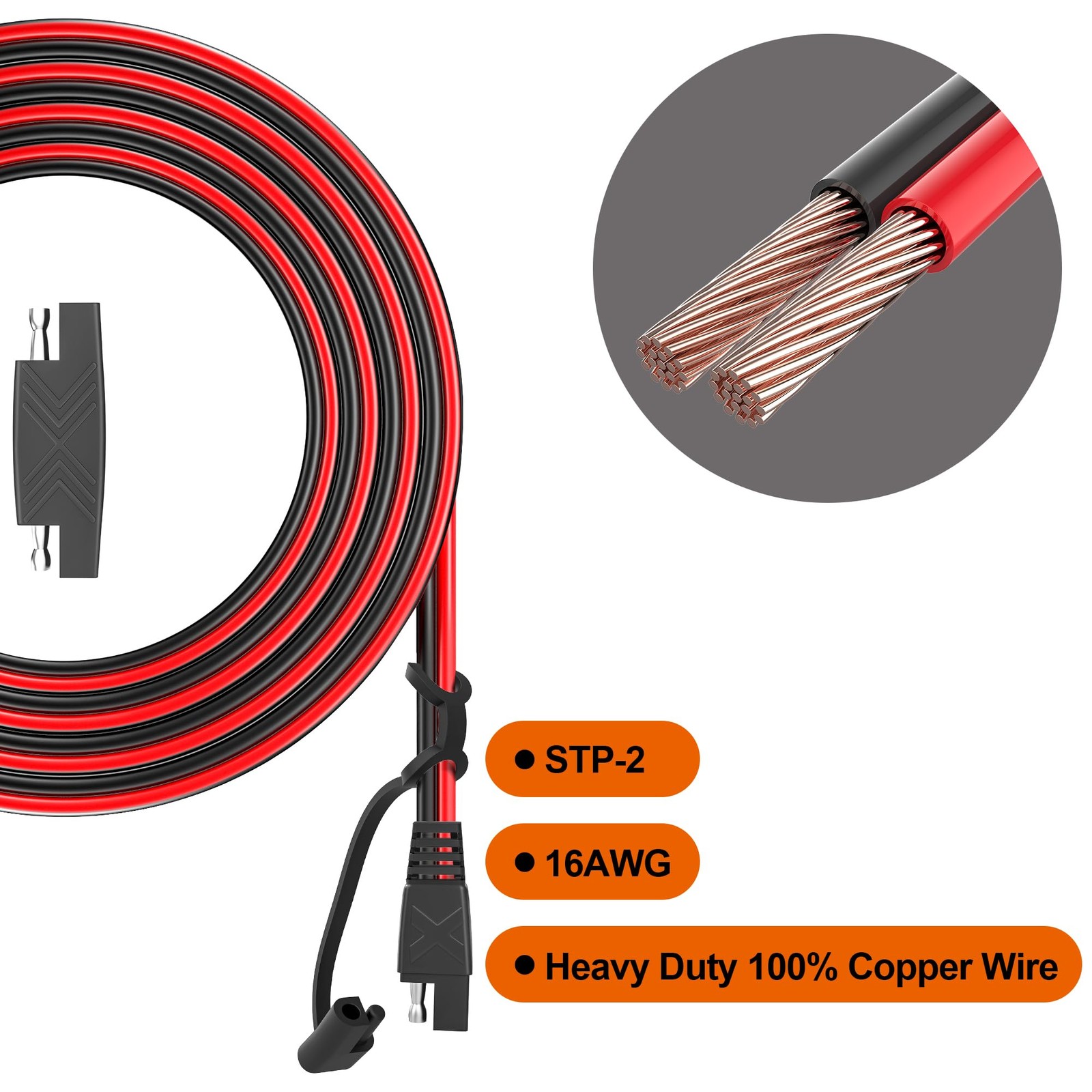 12Feet SAE to SAE Extension Cable Quick Disconnect Connector 16AWG,for Automo…