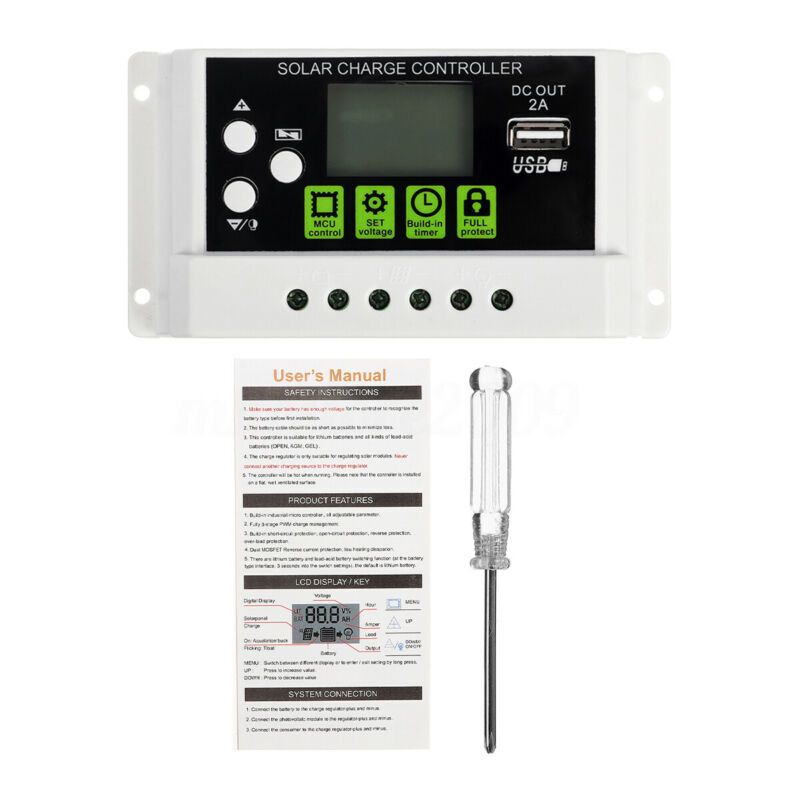 30A 12V/24V PWM Solar Panel Charge Controller Li-ion & Lead Acid Battery Change