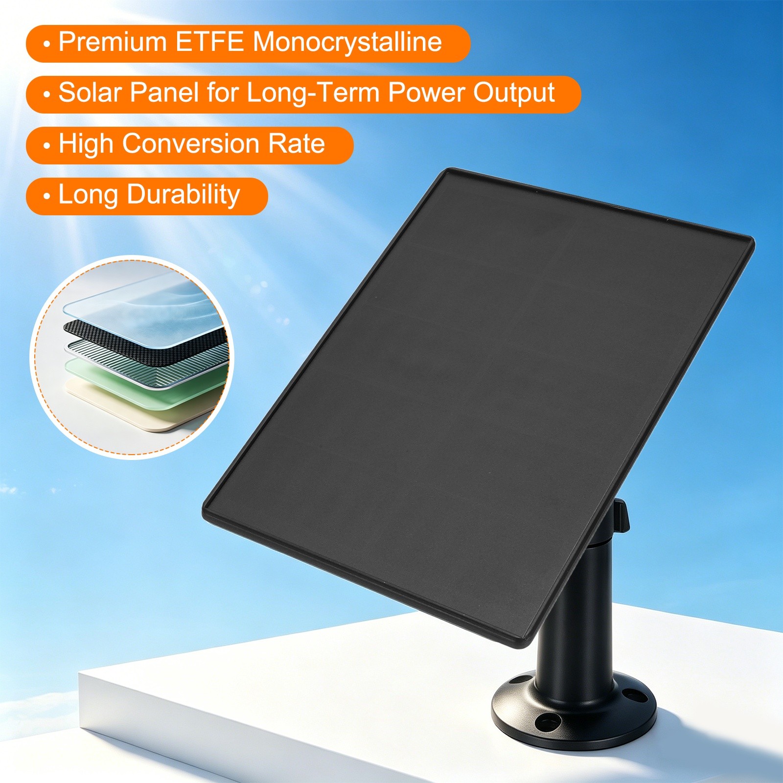 1 Pack of 5V 4W Solar Panel, Waterproof Dual Type-C/USB Solar Charger, Black