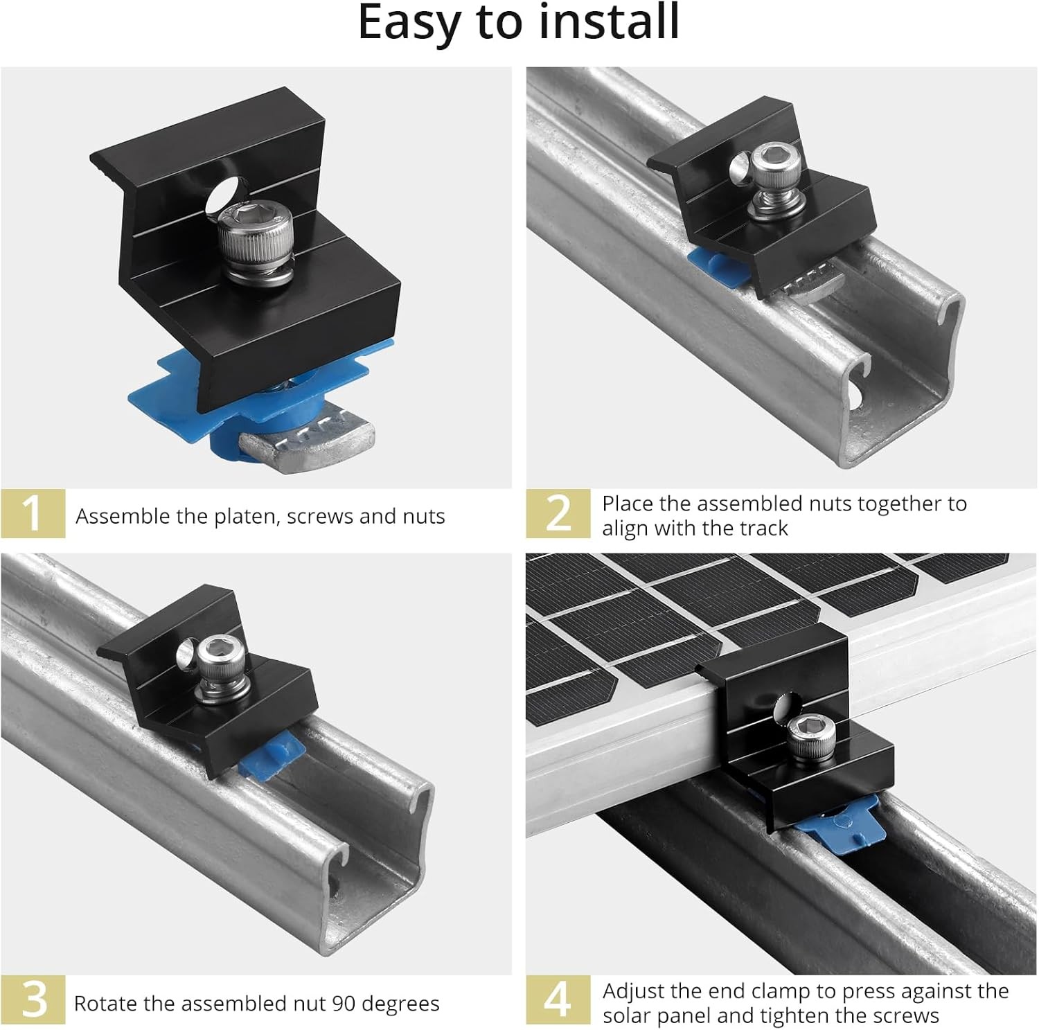 10pcs Solar Panel End Clamp for Standard Unistrut, Aluminum 30mm/35mm Solar P…