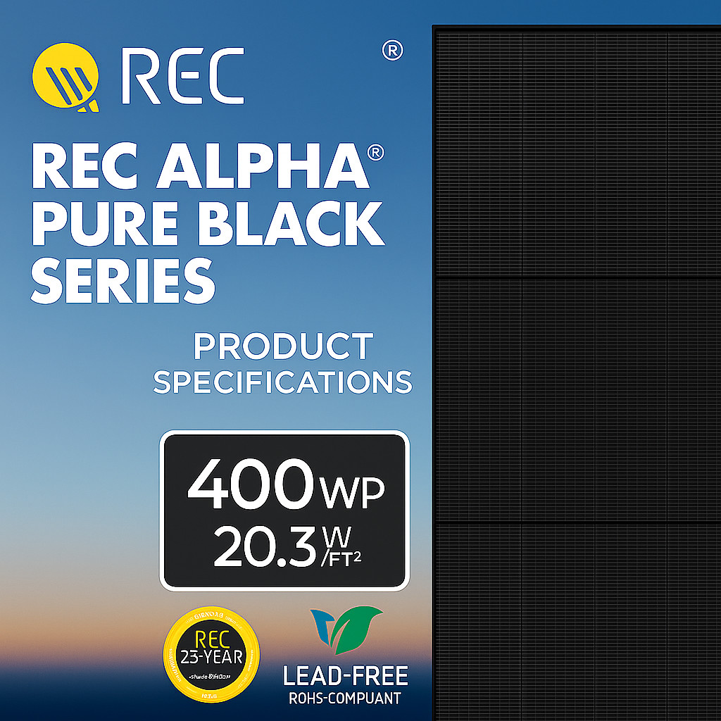 REC 395W 132 Half-Cell 1000V BLK/BLK Solar Panel, REC395AA PURE