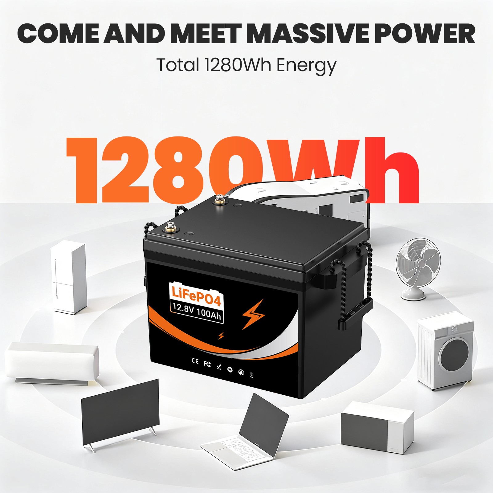 12V 100AH LiFePO4 Lithium Battery Deep Cycles For RV Camping Marine Solar Garden