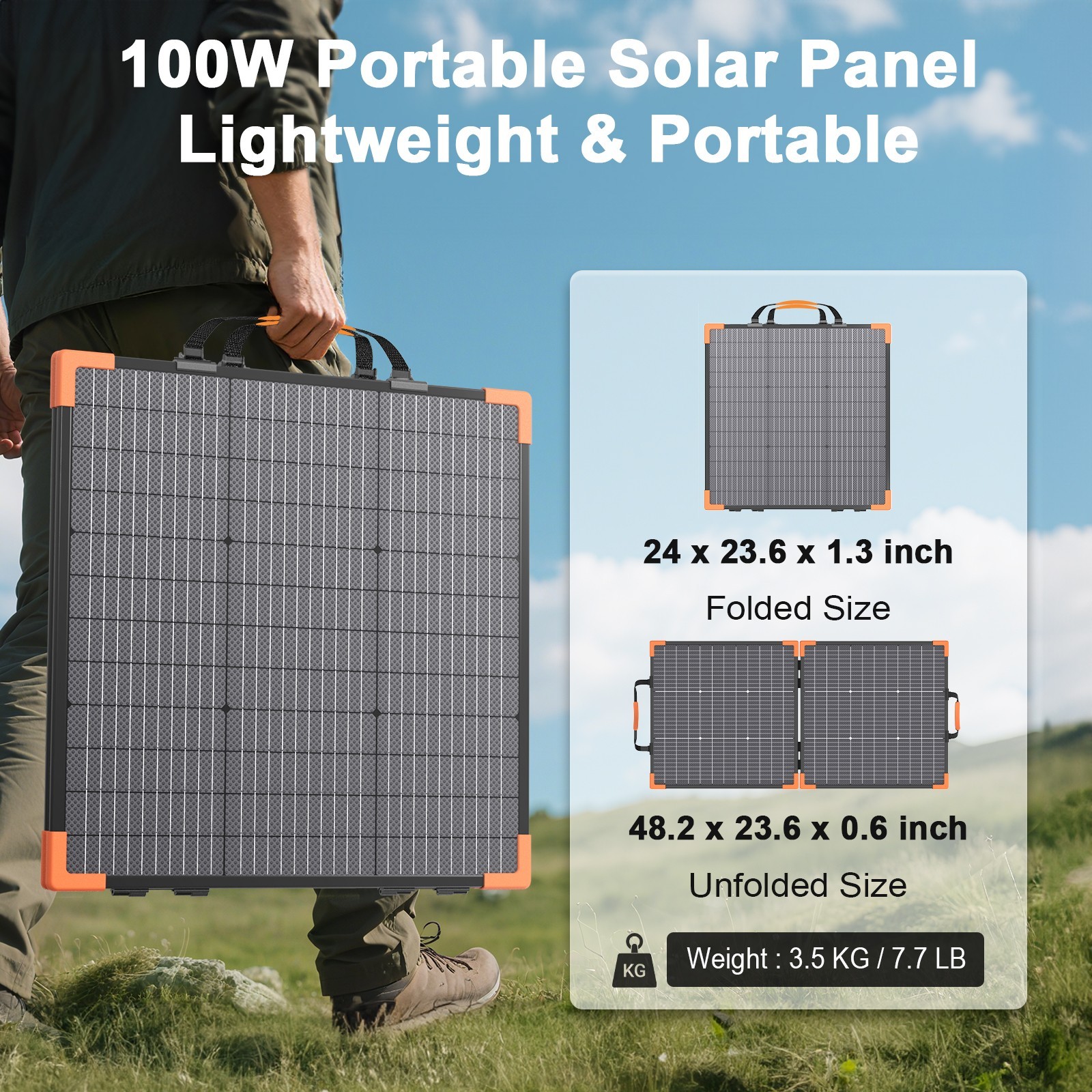 100W Portable Solar Panel Bifacial IP68 Waterproof Power Backup Solar Charger